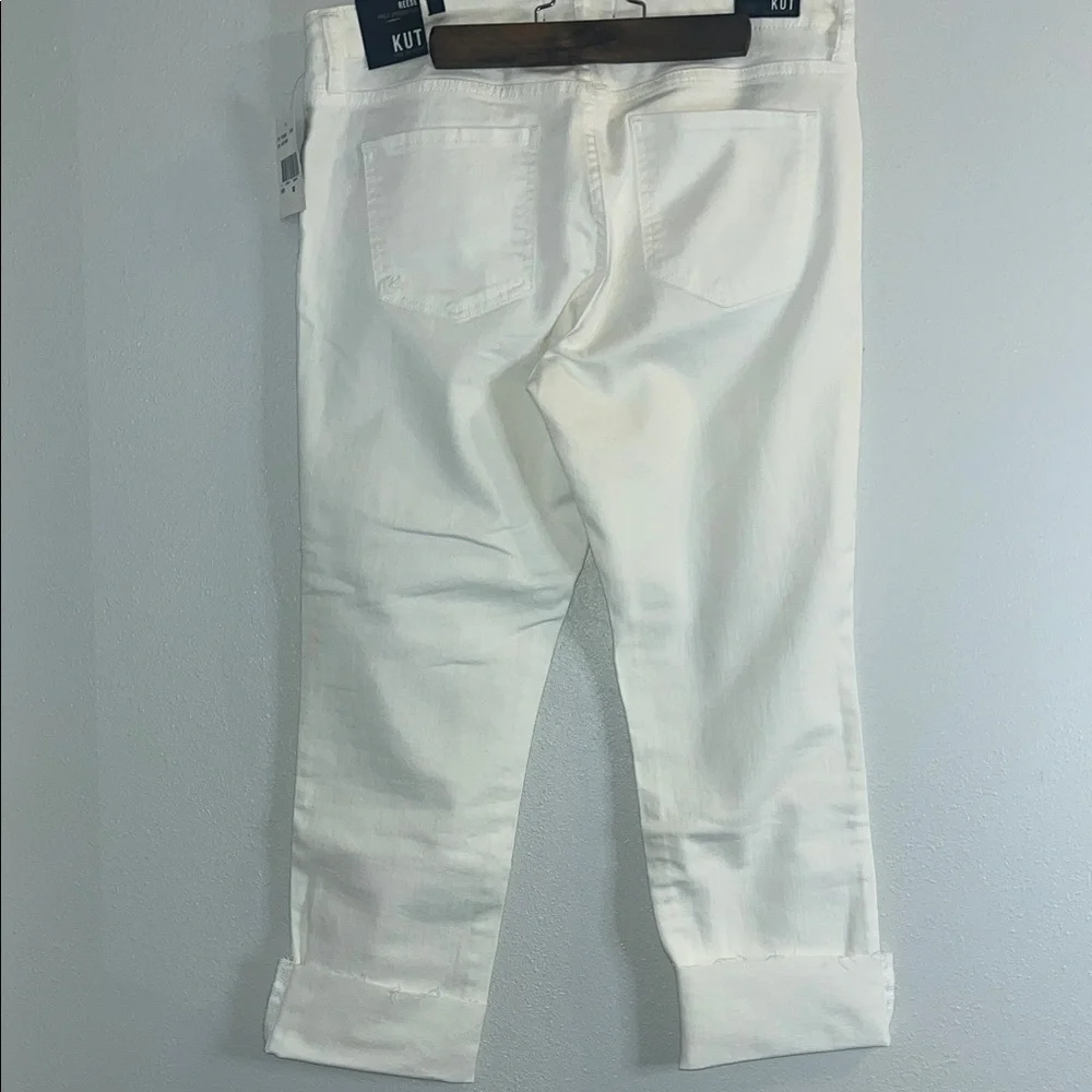 KUT From the Kloth Crop Jeans Distressed Button Fly‎ White Denim Size 10 NWT - Picture 5 of 9